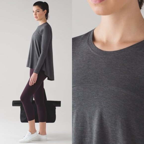 Lululemon Acadian Long Sleeve Top Heathered Pitch Grey‎ Size 4 Pima Cotton Tee - Picture 10 of 10